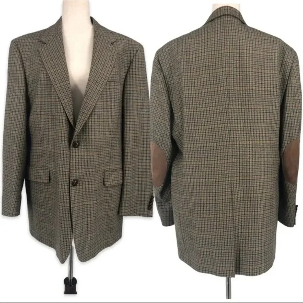 SOLD! Austin Reed Houndstooth Elbow Patch Blazer Size 43R - Picture 1 of 15